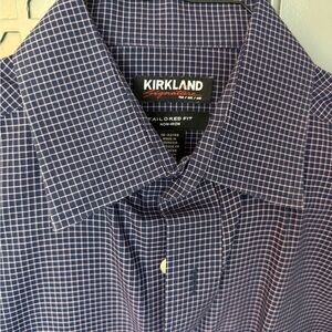 Kirkland Signature Men's Blue Grid Dress Shirt